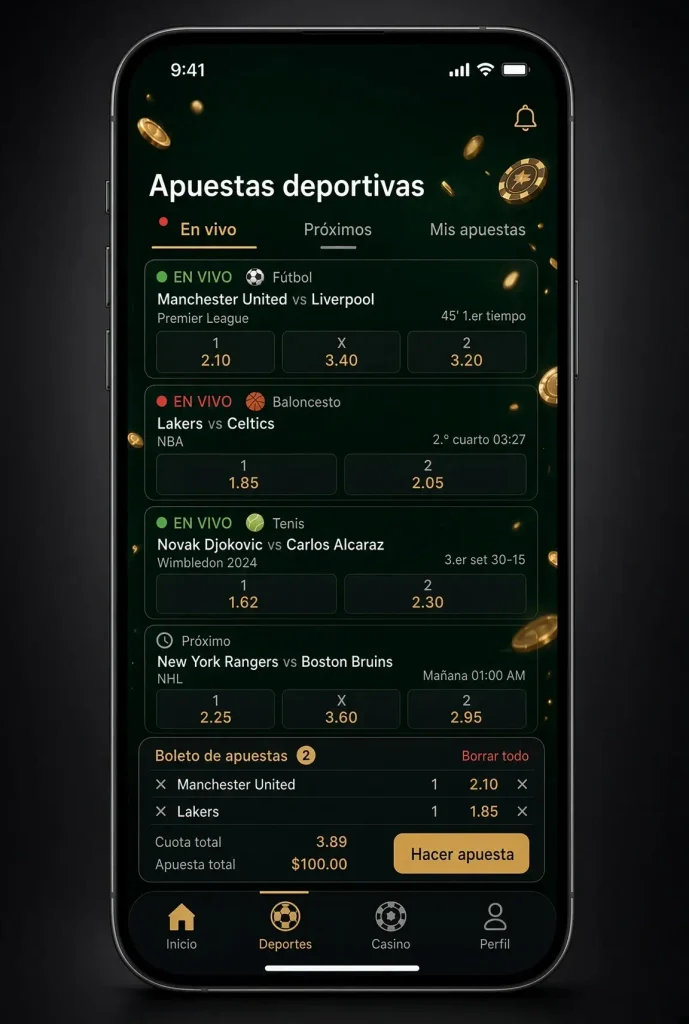 Teléfono con apuestas deportivas